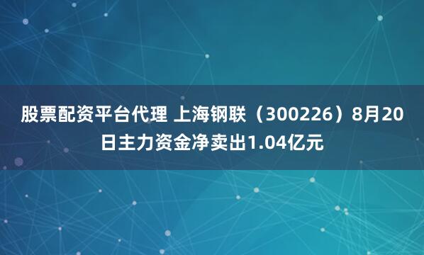 股票配资平台代理 上海钢联（300226）8月20日主力资金净卖出1.04亿元